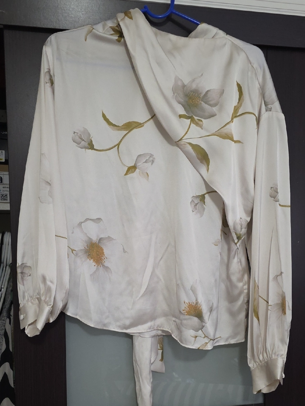 Zara Cream Floral Satin Hooded Top